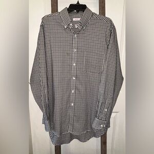 Izod Men’s Navy, Brown and White Gingham button down shirt size 34/36 16/ 16.5